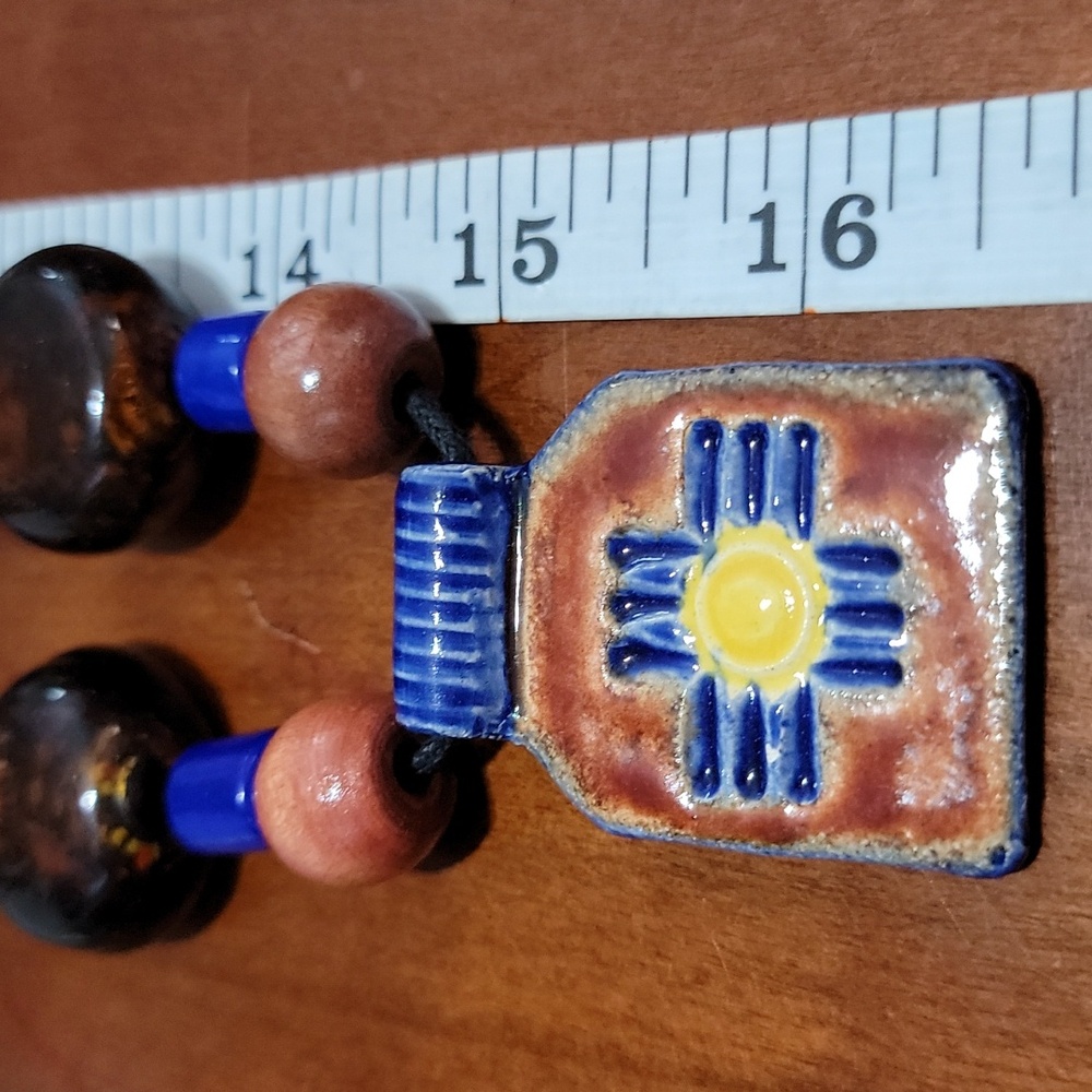 #16) New Mexico Santa Fe Hand Crafted Necklace 20" Glass Wood,Pottery - Picture 7 of 8